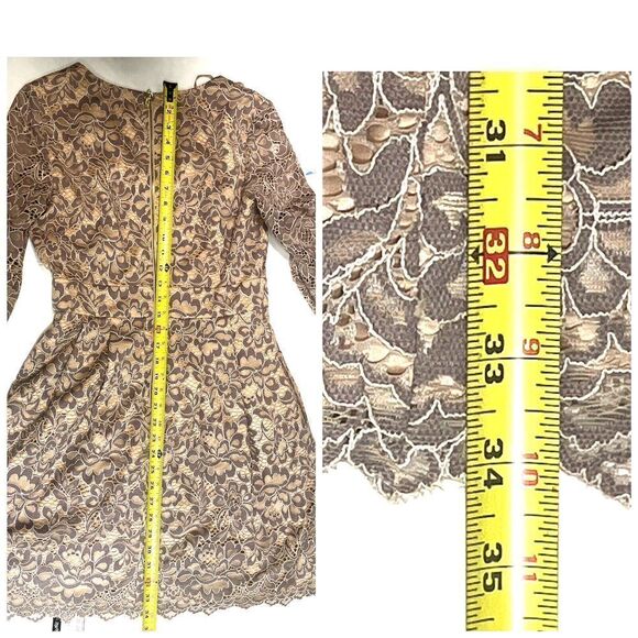 Eliza J Size 6 Dress Lace Fit and Flare Nude Tan Gray Bell Sleeve Dress - Picture 17 of 17